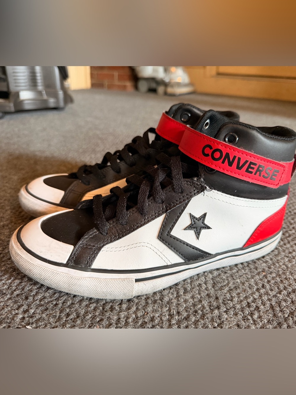 Converse Black White Red Mid-Top Sneakers